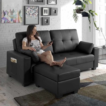 Imagen principal de ECO-8220 2 seater sofa bed with massage and ottoman BLACK